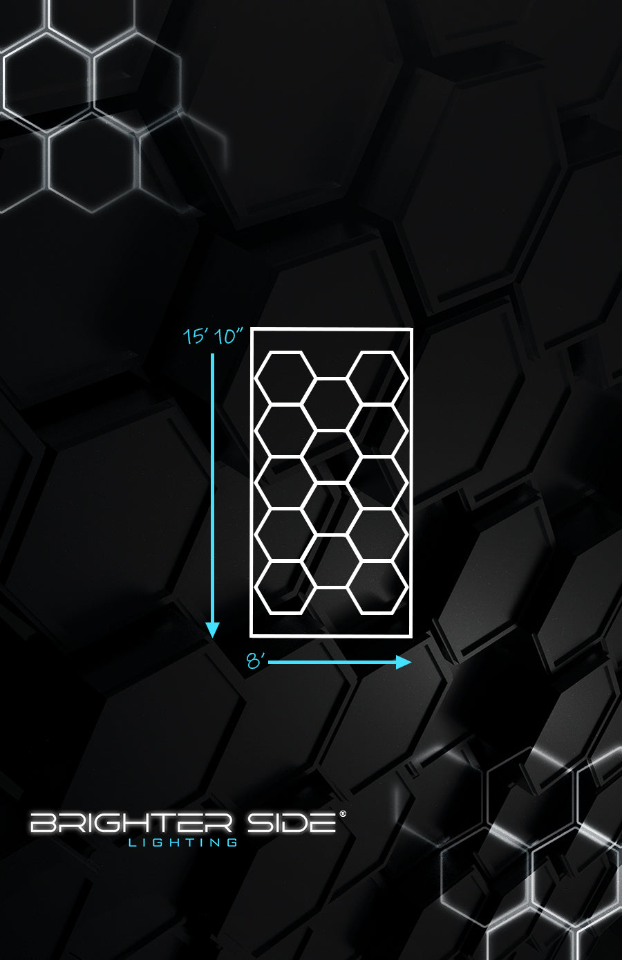 Brighter Side Lighting HIVE Hexagon LED Lighting with Border for Garage Gym Barbershop Detailing Wrap Tint Showroom and more