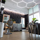 Brighter Side Lighting HIVE Hexagon LED Lighting Suspended in Barbershop Salon