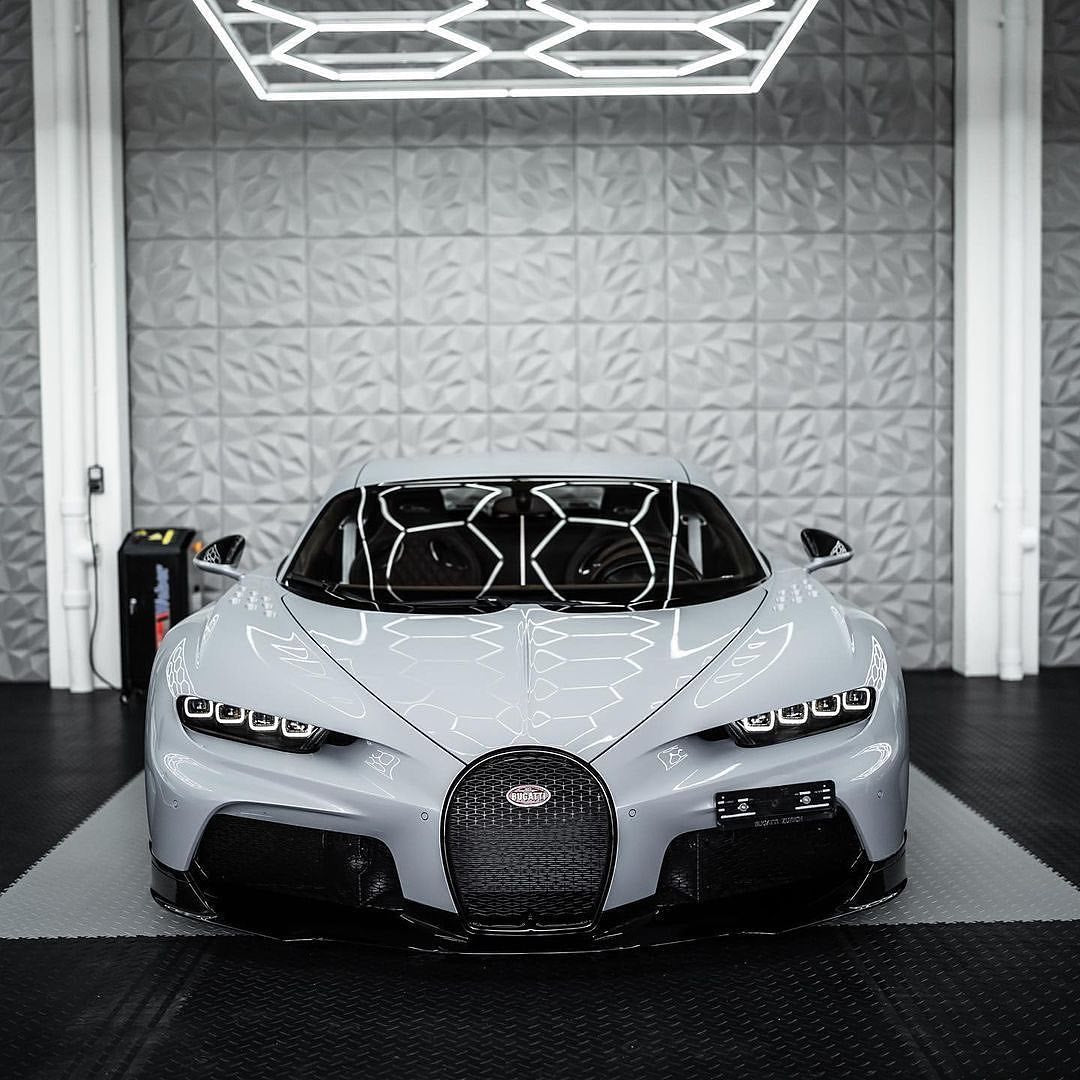 Brighter Side Lighting HIVE Hexagon LED Lighting with Border in Garage with Bugatti Veyron