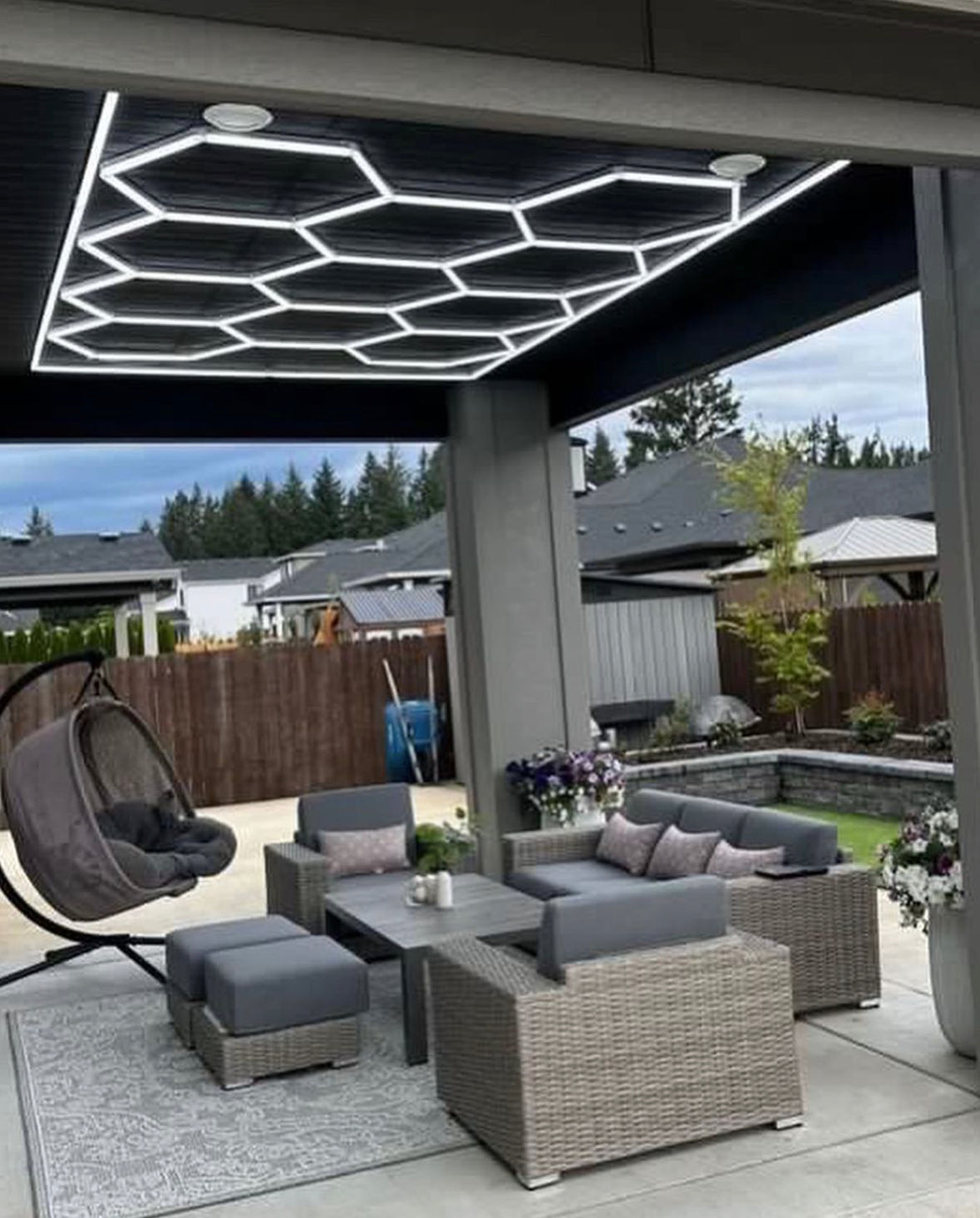 Brighter Side Lighting HIVE Hexagon LED Lighting with Border on Outdoor Patio